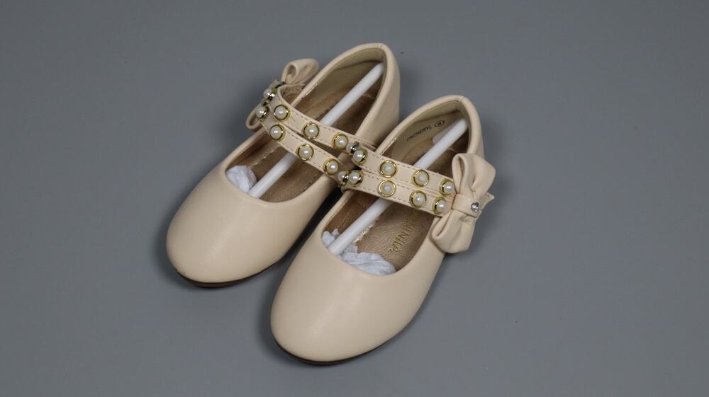 PANDANINJIA Toddler Girls Dress Shoes Pearls Bow Ballet Girl Shoes Size 6